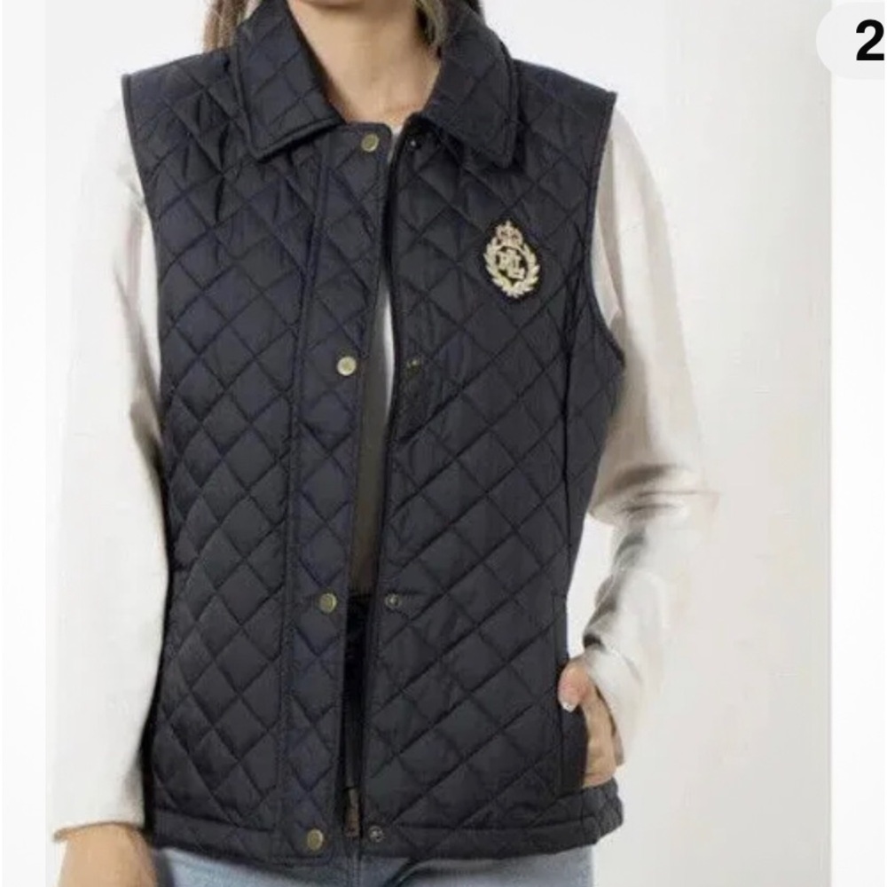Lauren Ralph Lauren Women's Crest-Patch Diamond Quilted Vest SZ. L